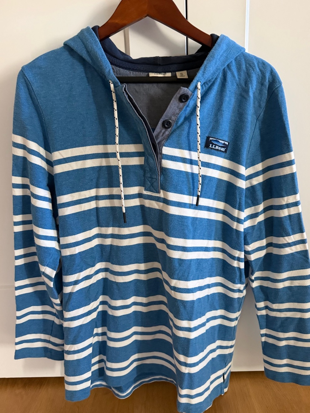 L.L.Bean Women's Lakewashed Cotton Stripe Rugby Pullover Hoodie XL